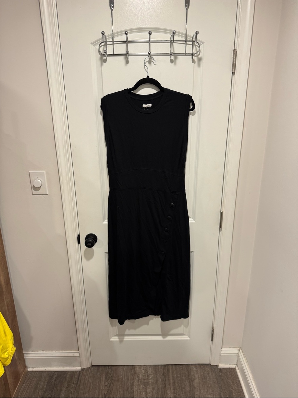 Sleeveless Black Midi Dress with Side Button Detail